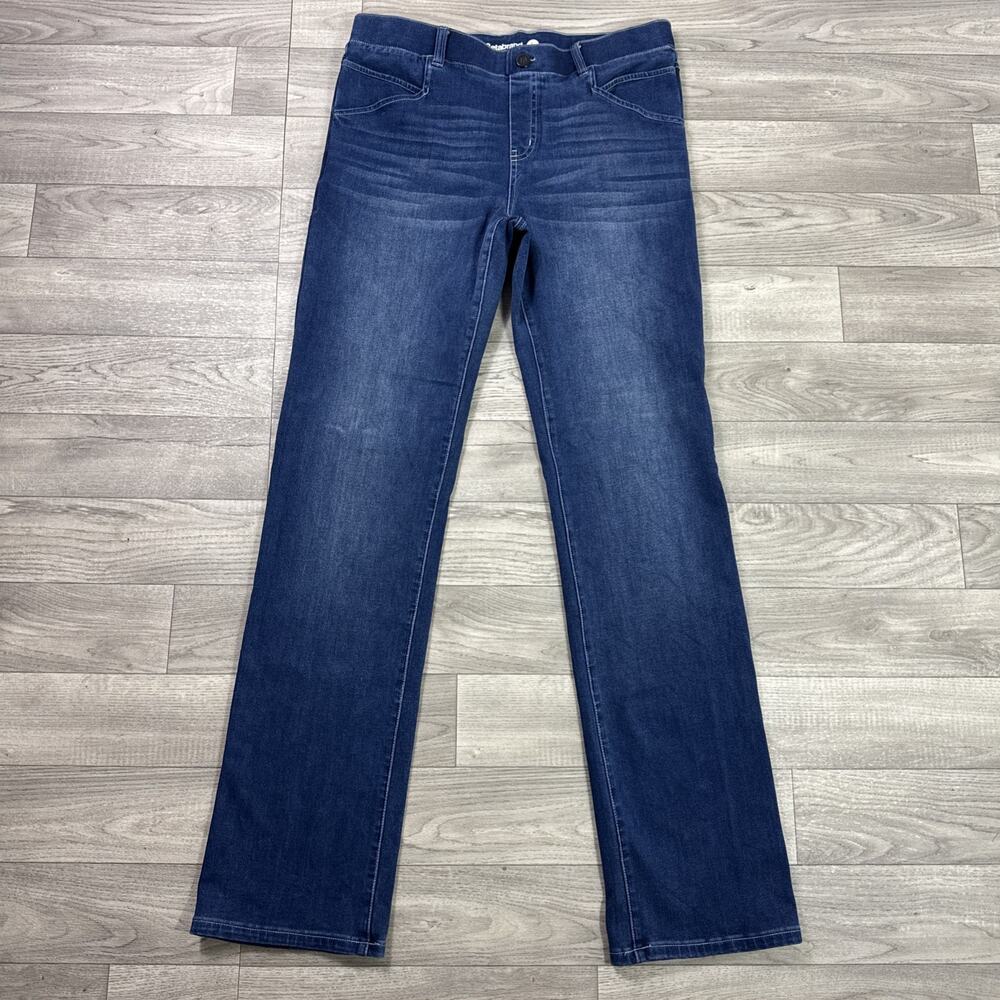 Betabrand Straight Leg Pull On Denim Jeans High Rise Dark Wash Large Long - Picture 2 of 6